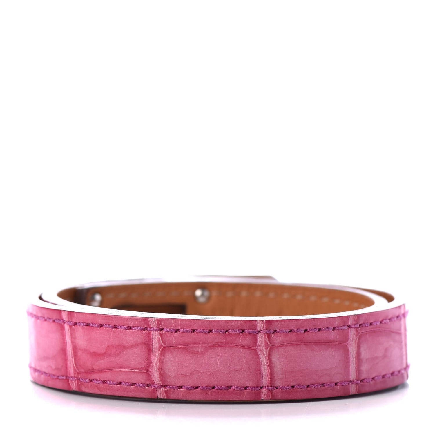 Hermes Shiny Alligator Kelly Double Tour Bracelet S Rose Scheherazade 3 of 6