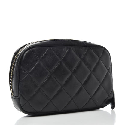 Chanel Lambskin Quilted Small Curvy Pouch Cosmetic Case Black 3 of 7