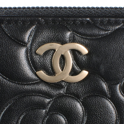 Chanel Lambskin Camellia Embossed Large Zip Around Gusset Wallet Black 5 of 9