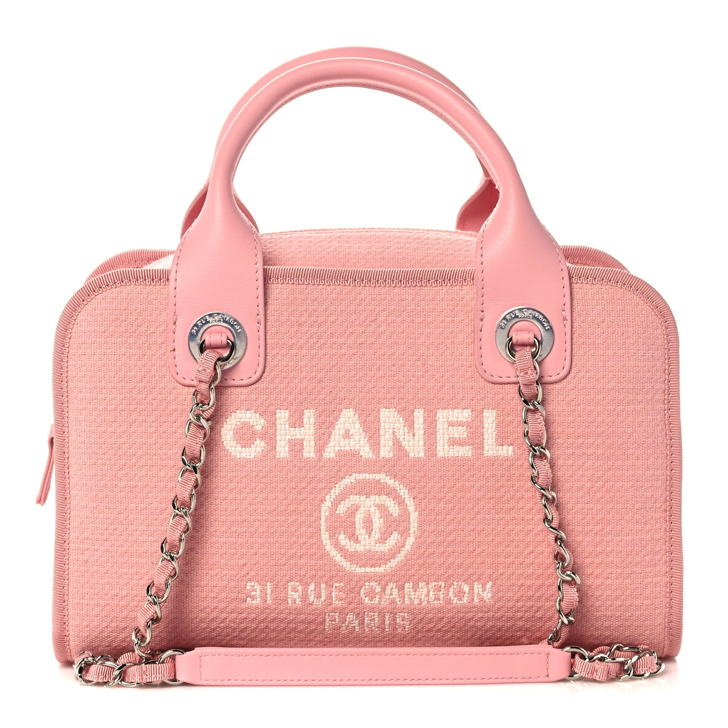 Chanel Canvas Deauville Small Bowling Bag Pink 1 of 9