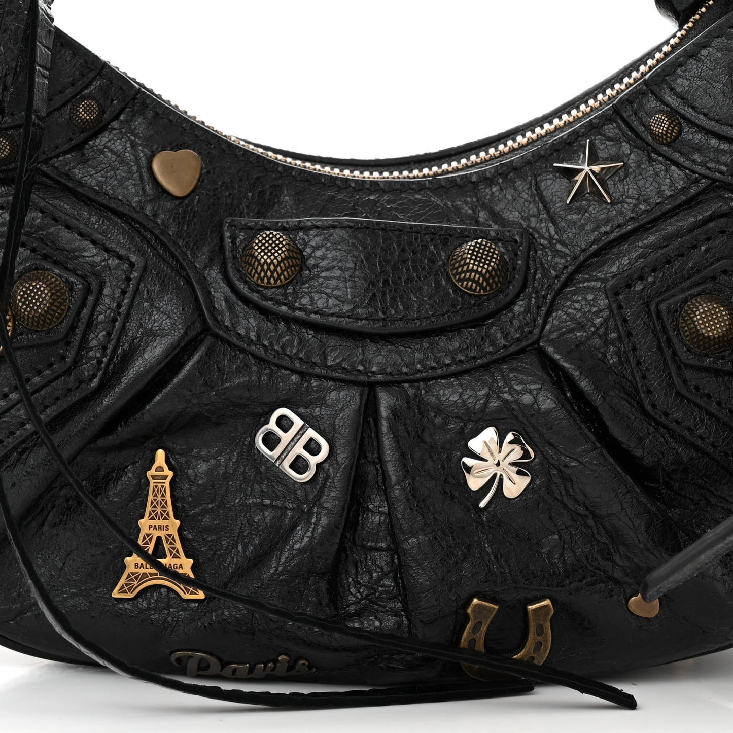 Agneau Arena Pin Embellished Le Cagole Shoulder Bag XS Black