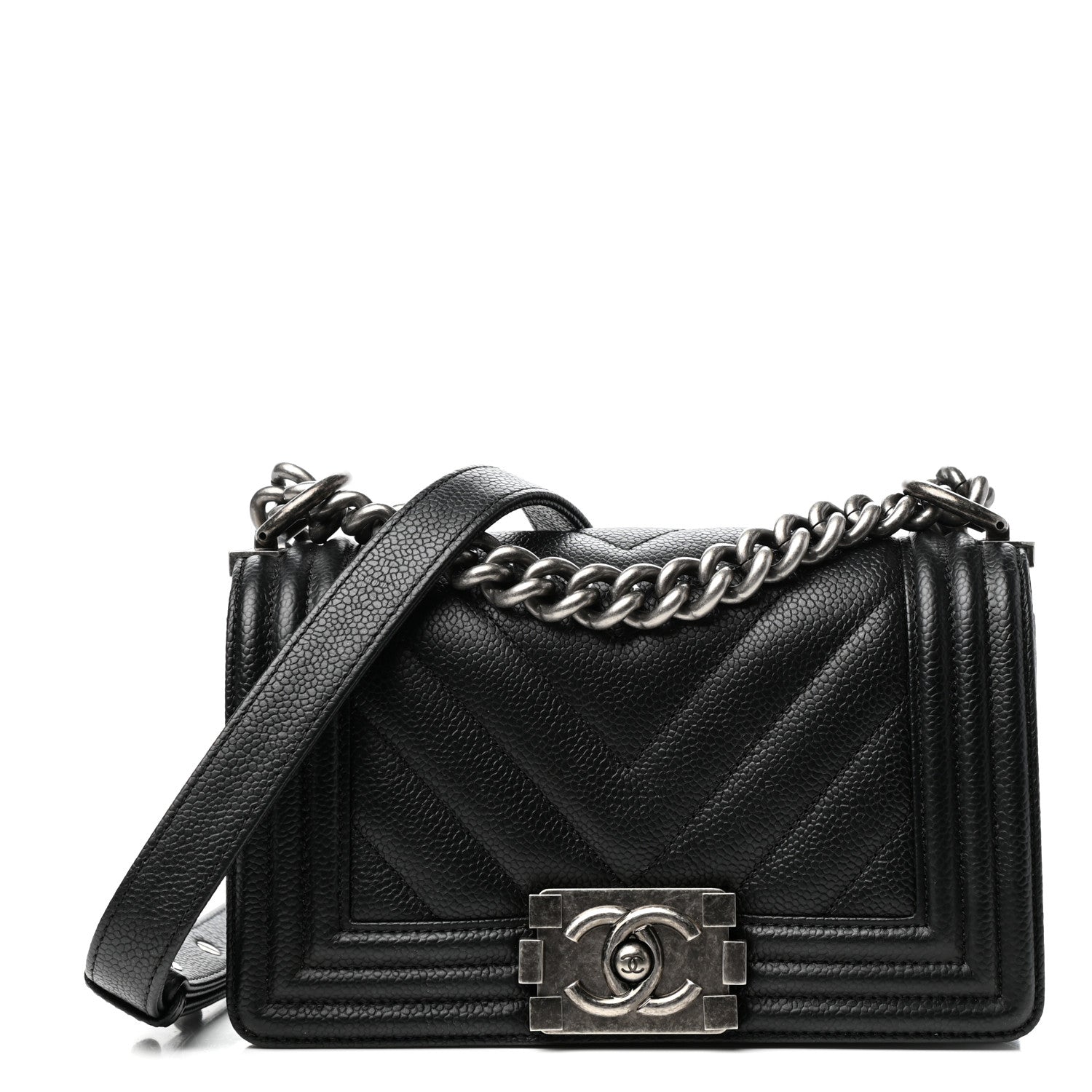 Chanel Caviar Chevron Quilted Small Boy Flap Black 1 of 10