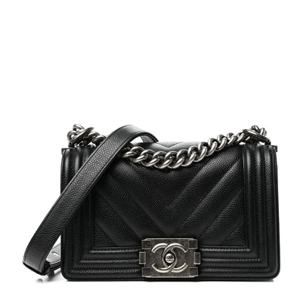 Chanel Caviar Chevron Quilted Small Boy Flap Black 1 of 10