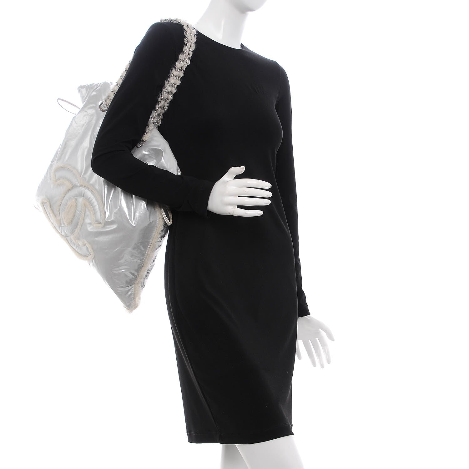 Chanel Vinyl Mohair Trimmed CC Bonbons Tote Silver 2 of 8