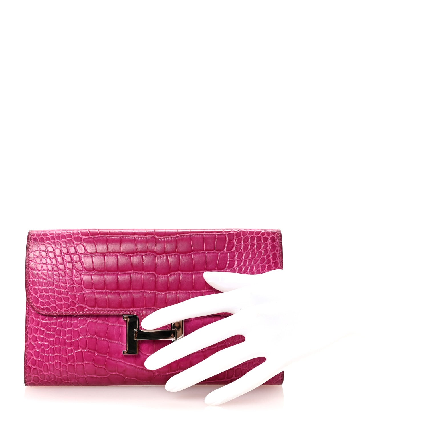 Hermes Shiny Alligator Constance Long Wallet Rose Scheherazade 3 of 12