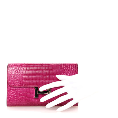 Hermes Shiny Alligator Constance Long Wallet Rose Scheherazade 3 of 12