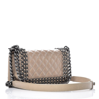 Chanel Glazed Calfskin Quilted Small Boy Chained Flap Beige 3 of 15