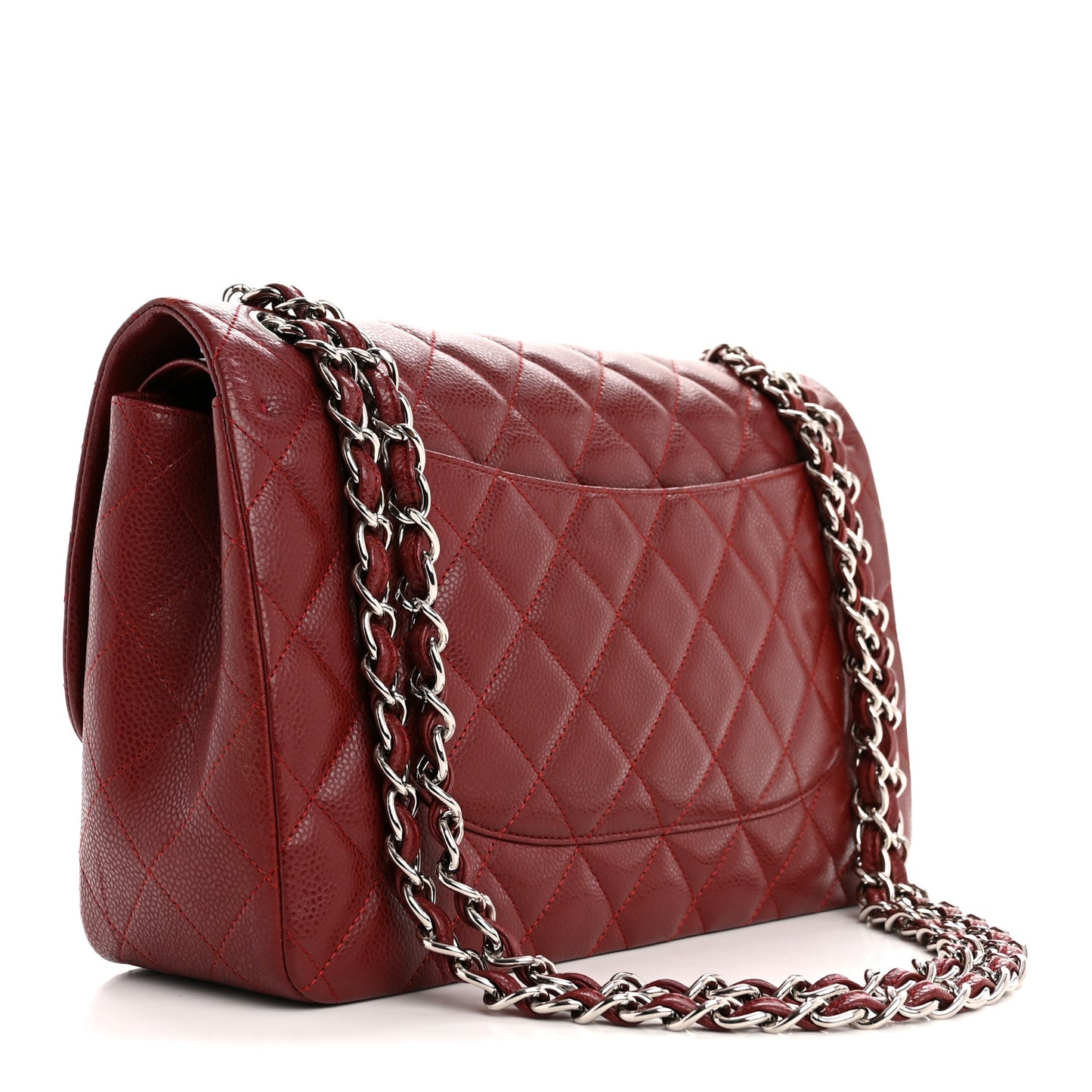 Caviar Quilted Jumbo Double Flap Dark Red