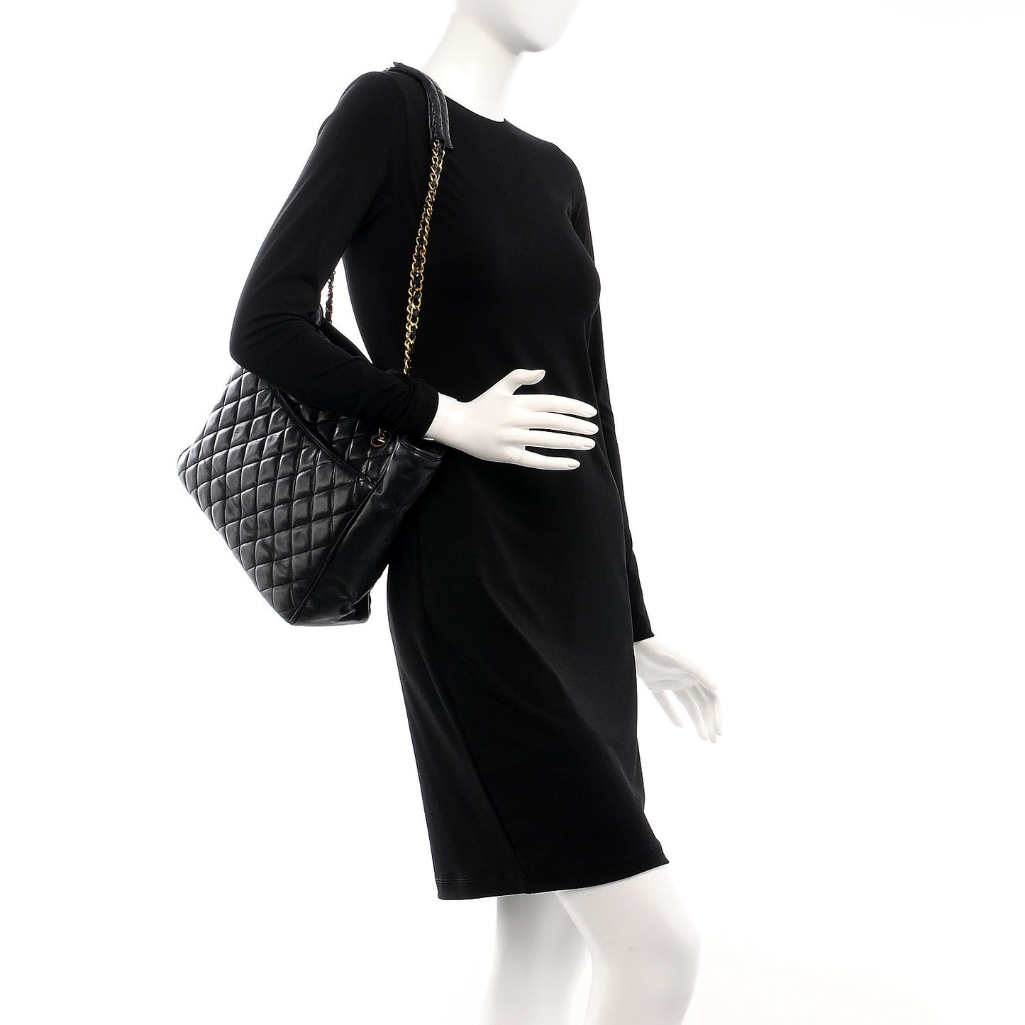 Lambskin Quilted Shopper Tote Black