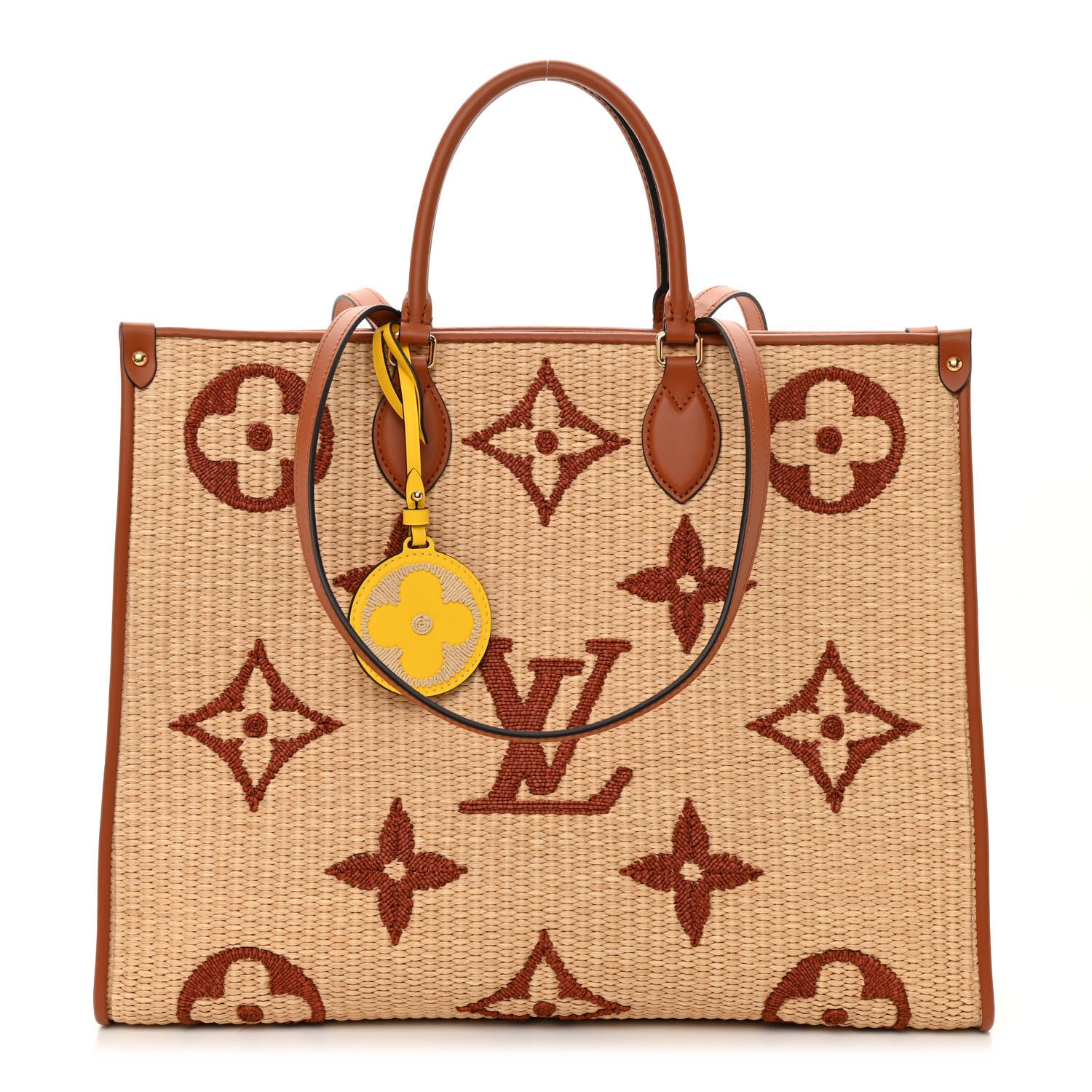 Louis Vuitton Raffia Calfskin Monogram Giant Onthego MM Tan 1 of 7