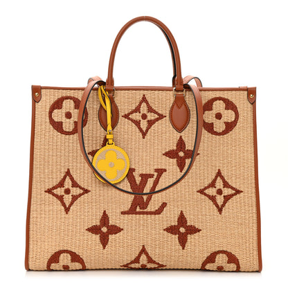Louis Vuitton Raffia Calfskin Monogram Giant Onthego MM Tan 1 of 7