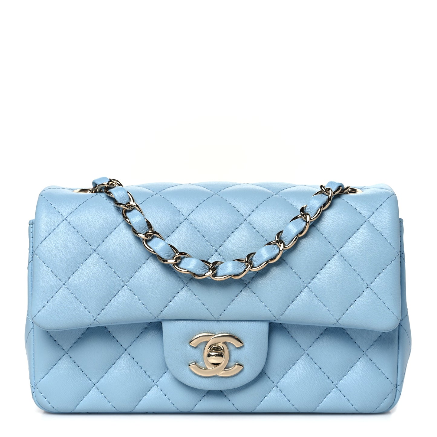 Lambskin Quilted Mini Rectangular Flap Light Blue