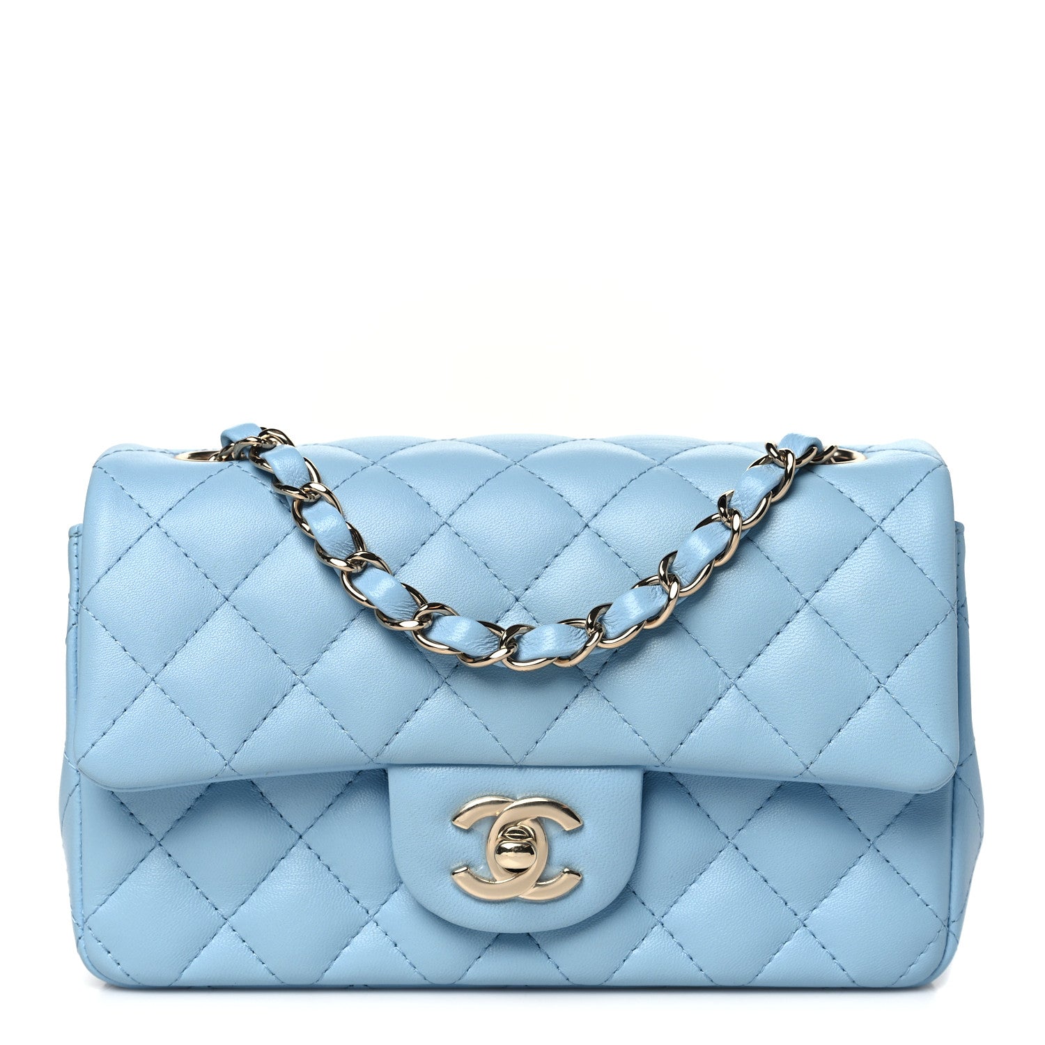 Chanel Lambskin Quilted Mini Rectangular Flap Light Blue 1 of 11