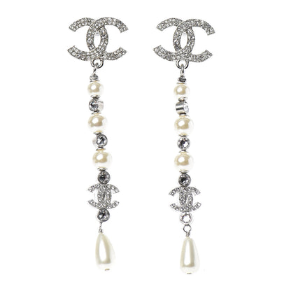 Chanel Crystal Pearl CC Drop Earring Silver 1 of 4