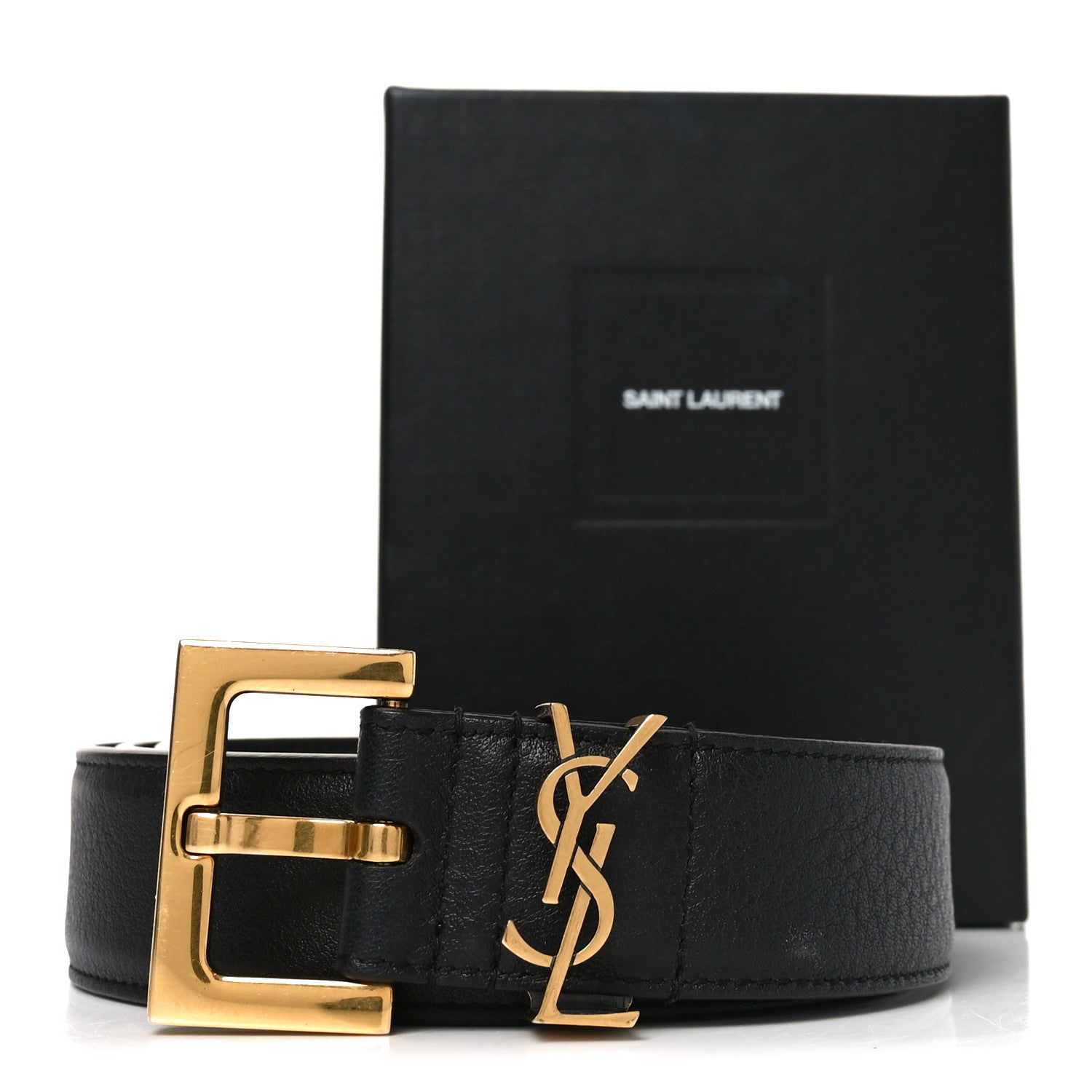 Saint Laurent Lambskin Monogram Cassandre Square Buckle Belt 85 34 Black 6 of 6