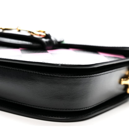 Gucci Textured Calfskin Geometric Print Horsebit 1955 Shoulder Bag Black Multicolor 11 of 12
