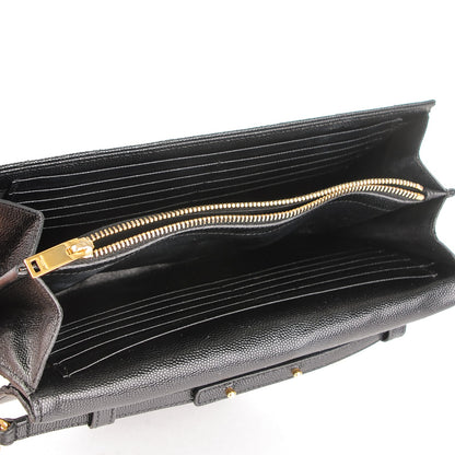 Saint Laurent Grain De Poudre Matelasse Chevron Monogram Chain Wallet Black 5 of 7