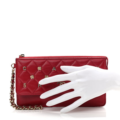 Chanel Lambskin Quilted All About Chanel Charm Wristlet Wallet Red 2 of 9