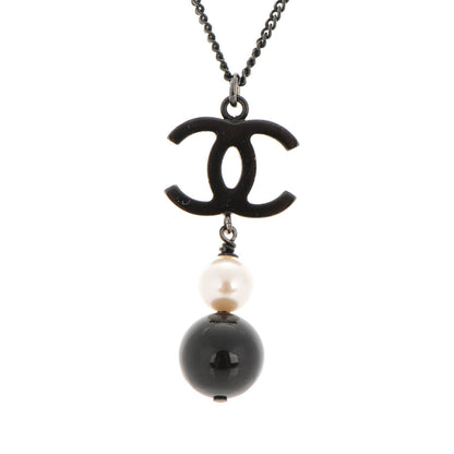 Chanel Ruthenium Pearl CC Drop Pendant Necklace Black 3 of 4