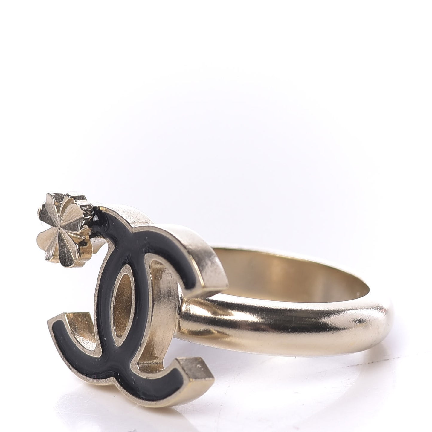 Enamel CC Clover Ring 6.25 Black Gold