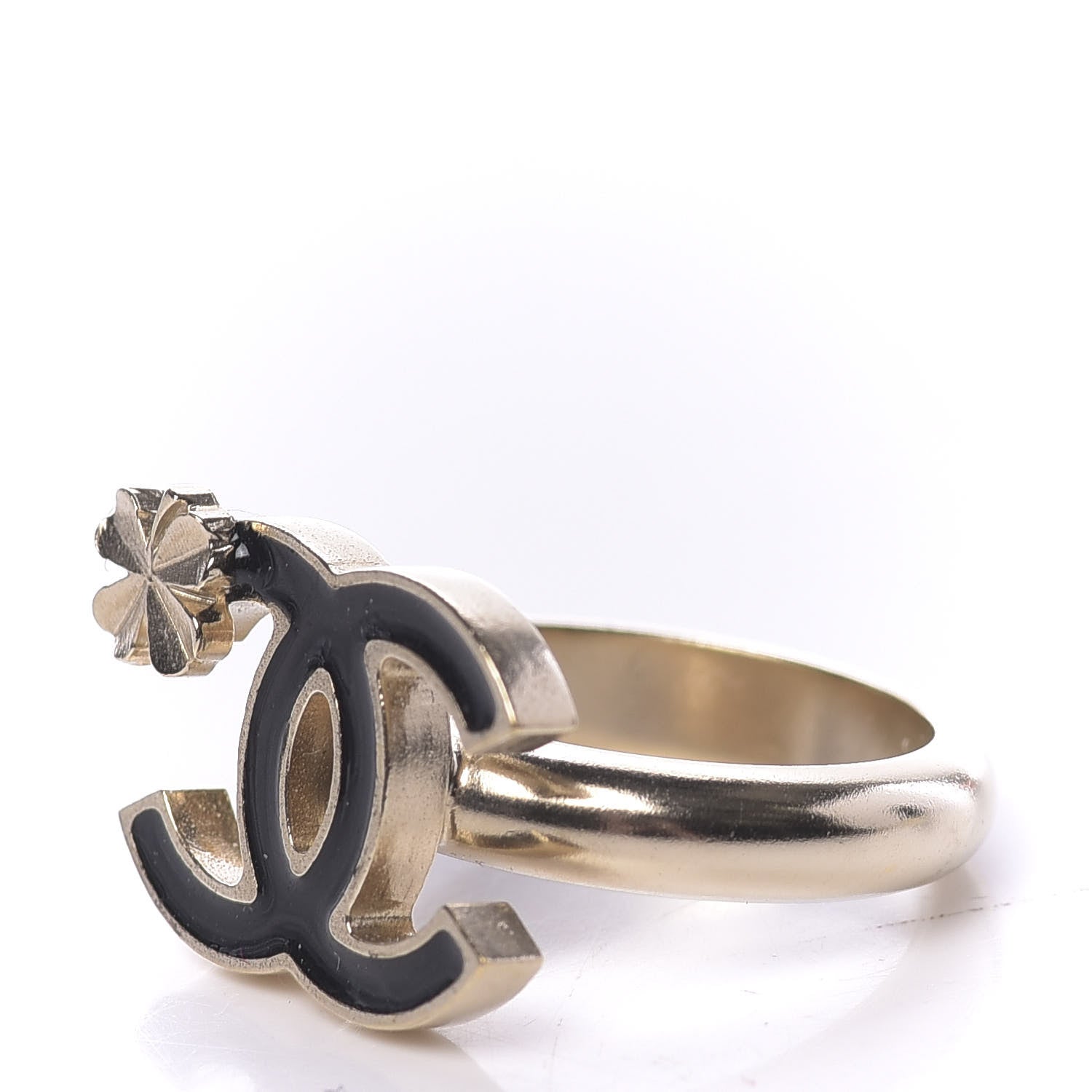 Chanel Enamel CC Clover Ring 6.25 Black Gold 3 of 6