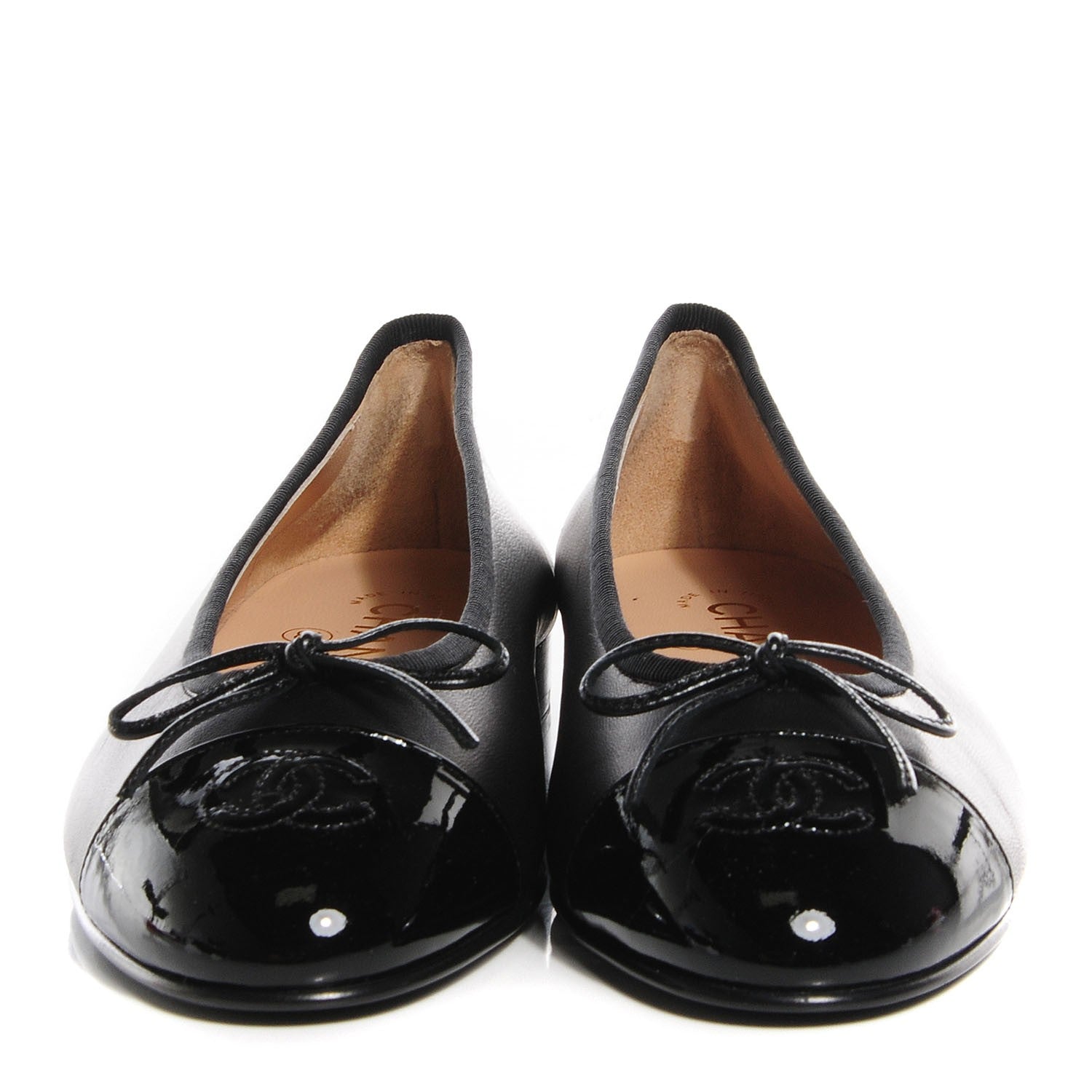 Chanel Leather Patent CC Cap Toe Ballerina Flats 38 Black 2 of 8