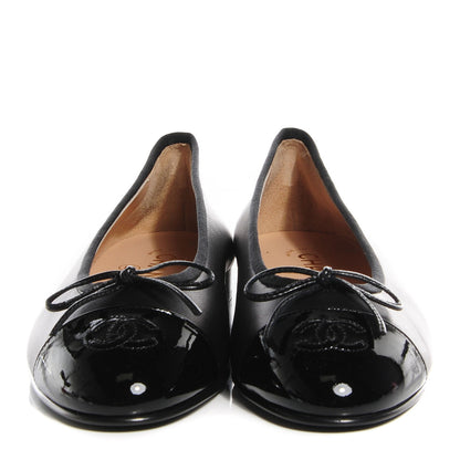 Chanel Leather Patent CC Cap Toe Ballerina Flats 38 Black 2 of 8