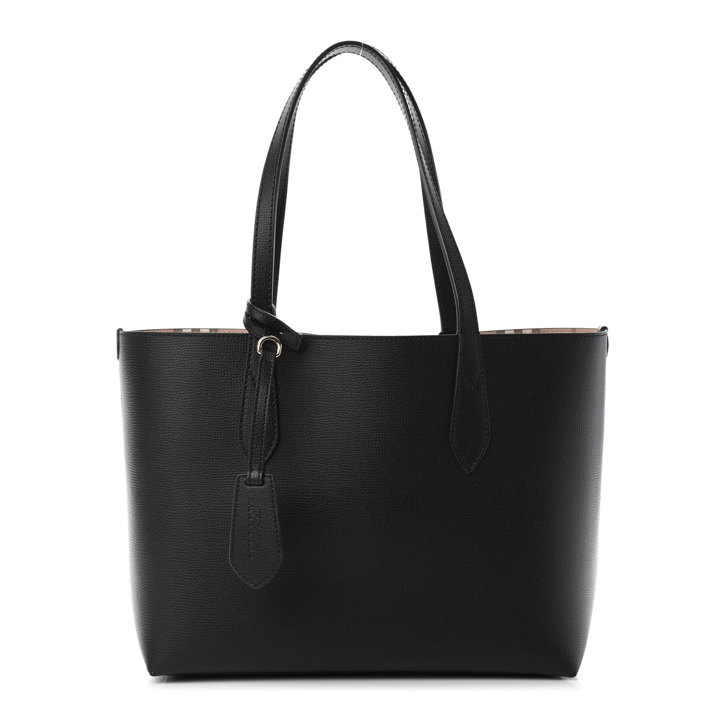 Grainy Calfskin Haymarket Check Small Reversible Tote Black