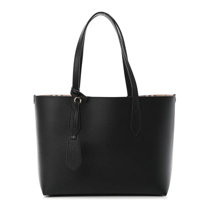 Burberry Grainy Calfskin Haymarket Check Small Reversible Tote Black 1 of 9