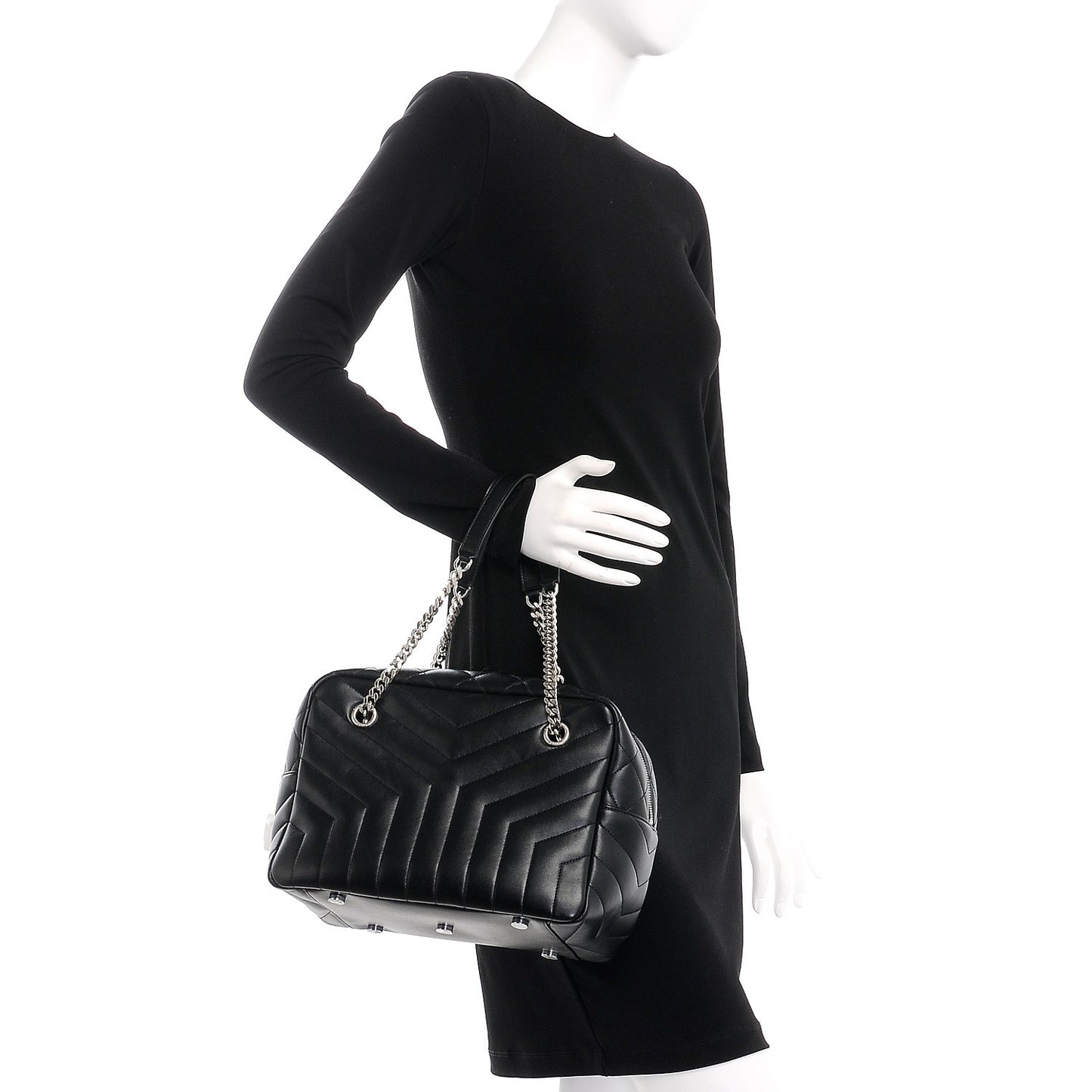 Calfskin Y Quilted Monogram Medium Loulou Bowling Bag Black