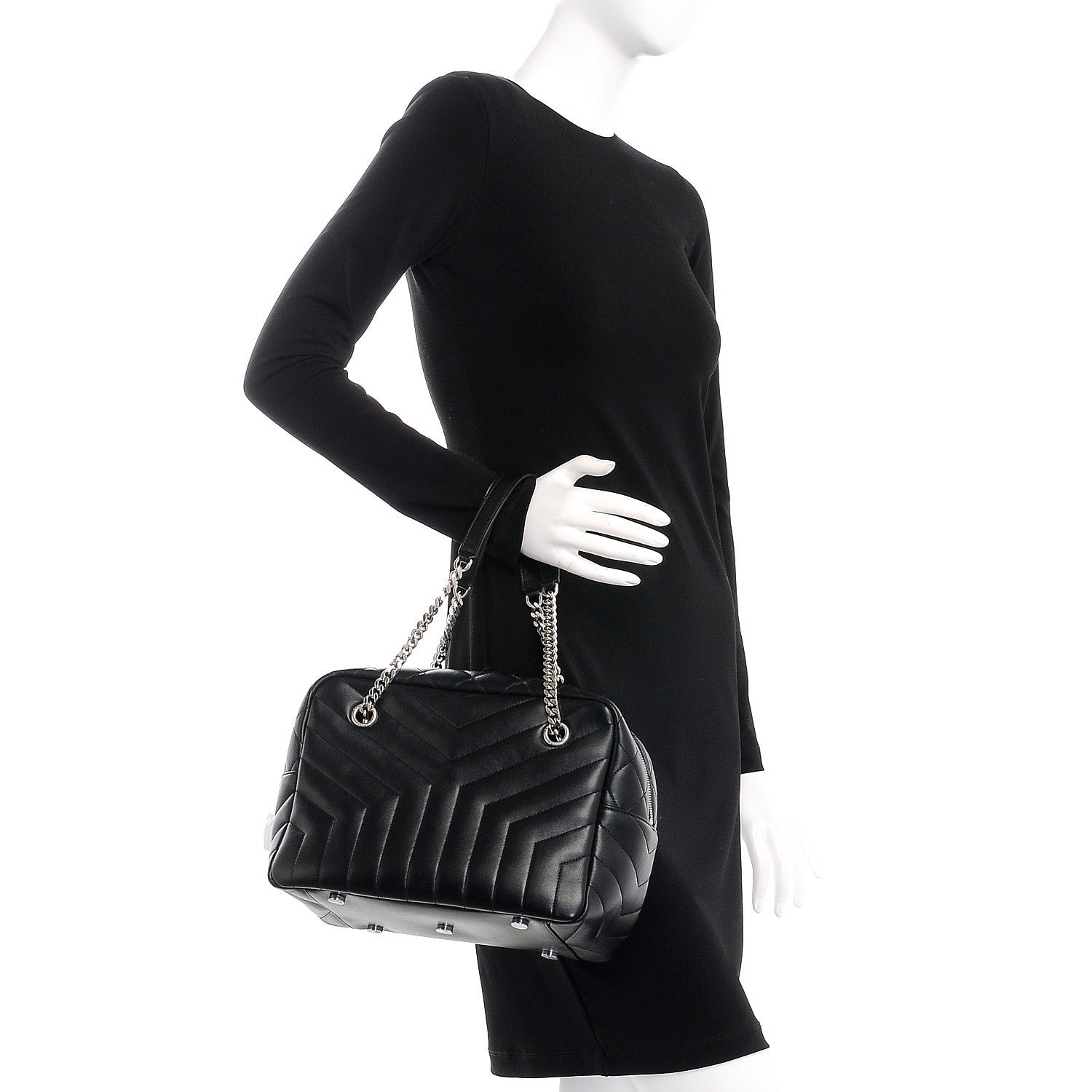 Saint Laurent Calfskin Y Quilted Monogram Medium Loulou Bowling Bag Black 2 of 7