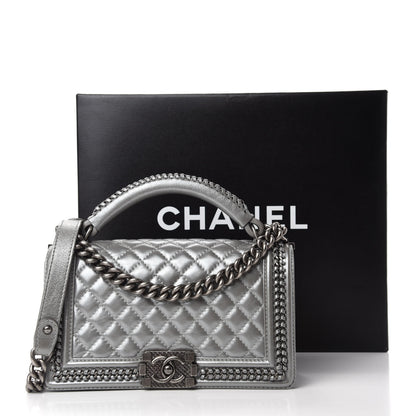 Chanel Metallic Aged Calfskin Quilted Medium Top Handle Boy Flap Silver 11 of 11