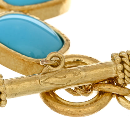 Elizabeth Locke 18K Yellow Gold Turquoise Link Hammered Toggle Bracelet 3 of 3