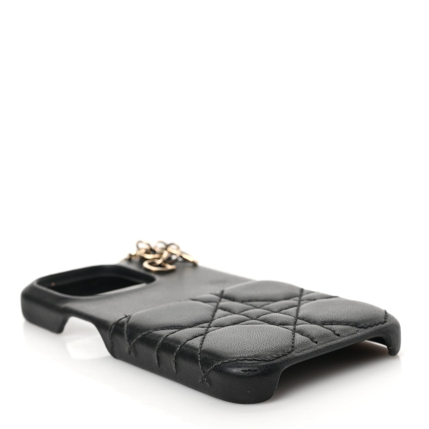 Lambskin Cannage Lady Dior Tech iPhone 14 Pro Case Black