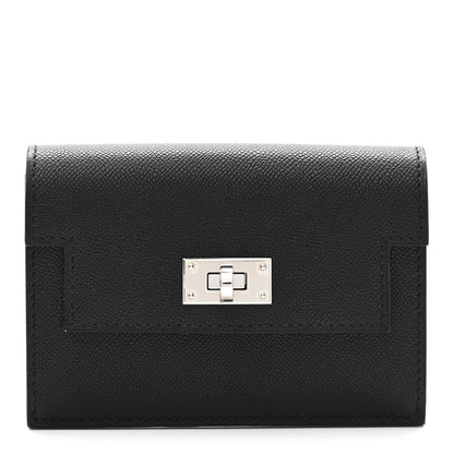 Hermes Madame Calfskin Kelly Pocket Slim Wallet Black 1 of 9
