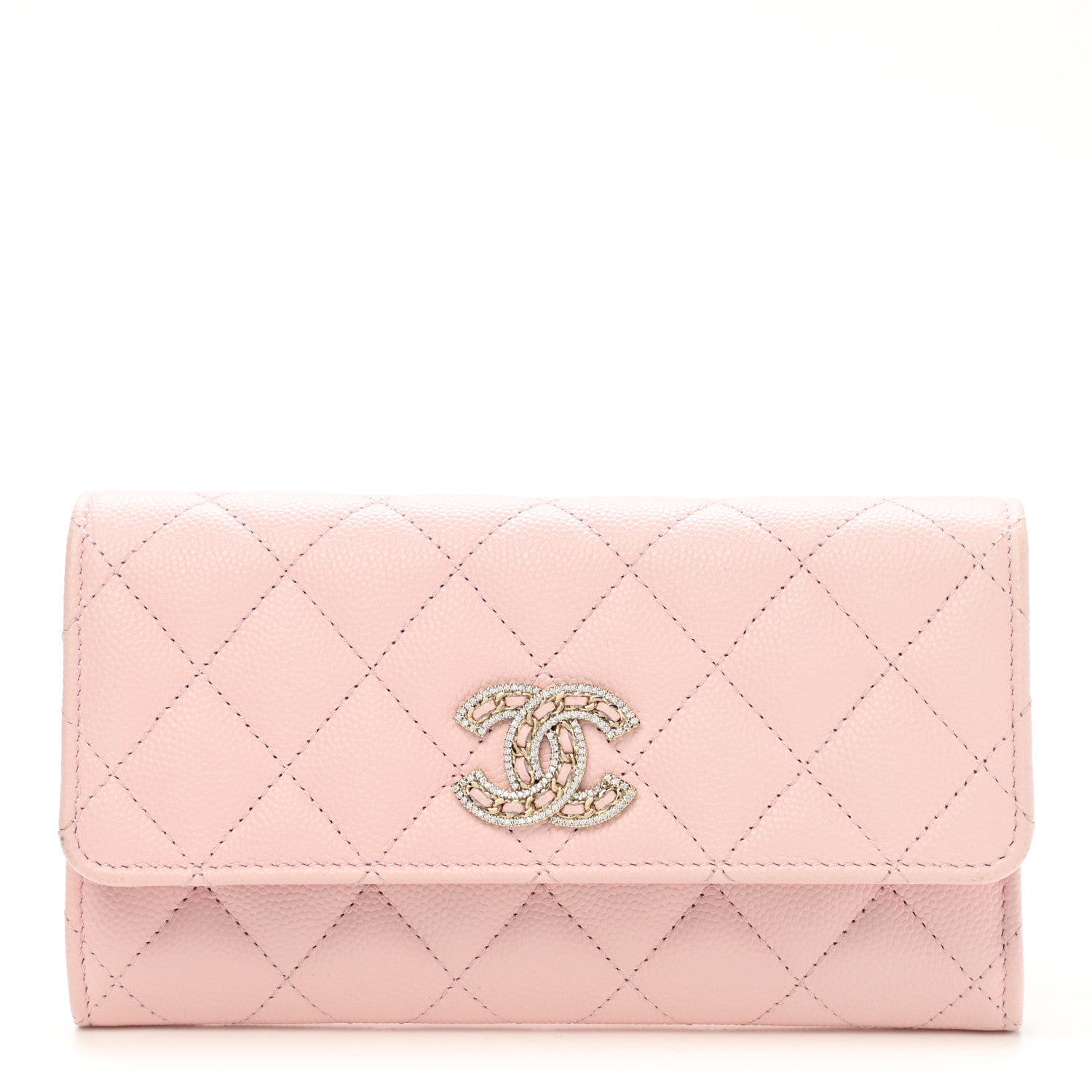 Chanel Caviar Quilted Crystal CC Large Gusset Flap Wallet Pink 1 of 10