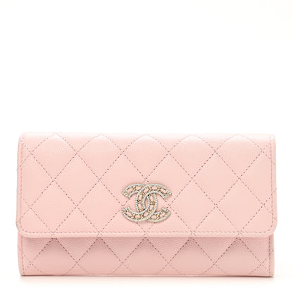 Chanel Caviar Quilted Crystal CC Large Gusset Flap Wallet Pink 1 of 10