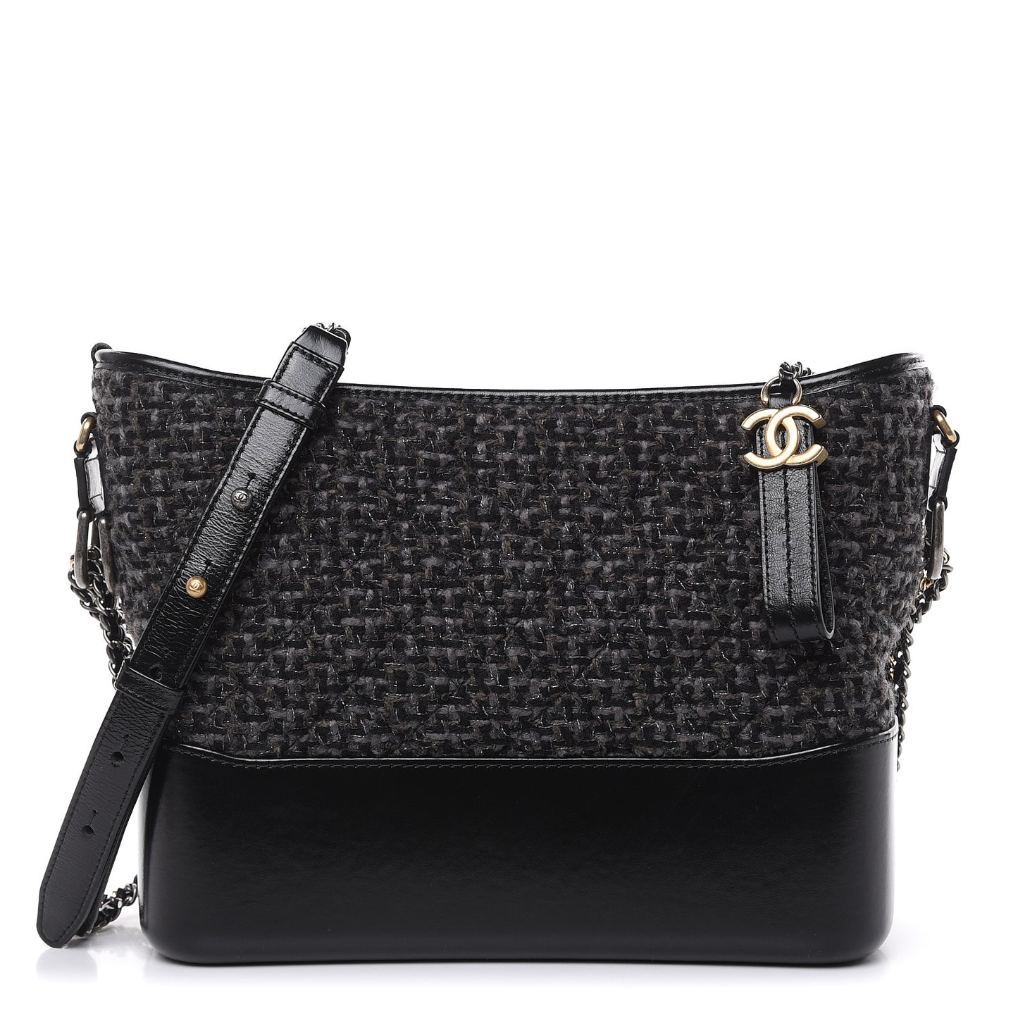 Tweed Calfskin Quilted Medium Gabrielle Hobo Black