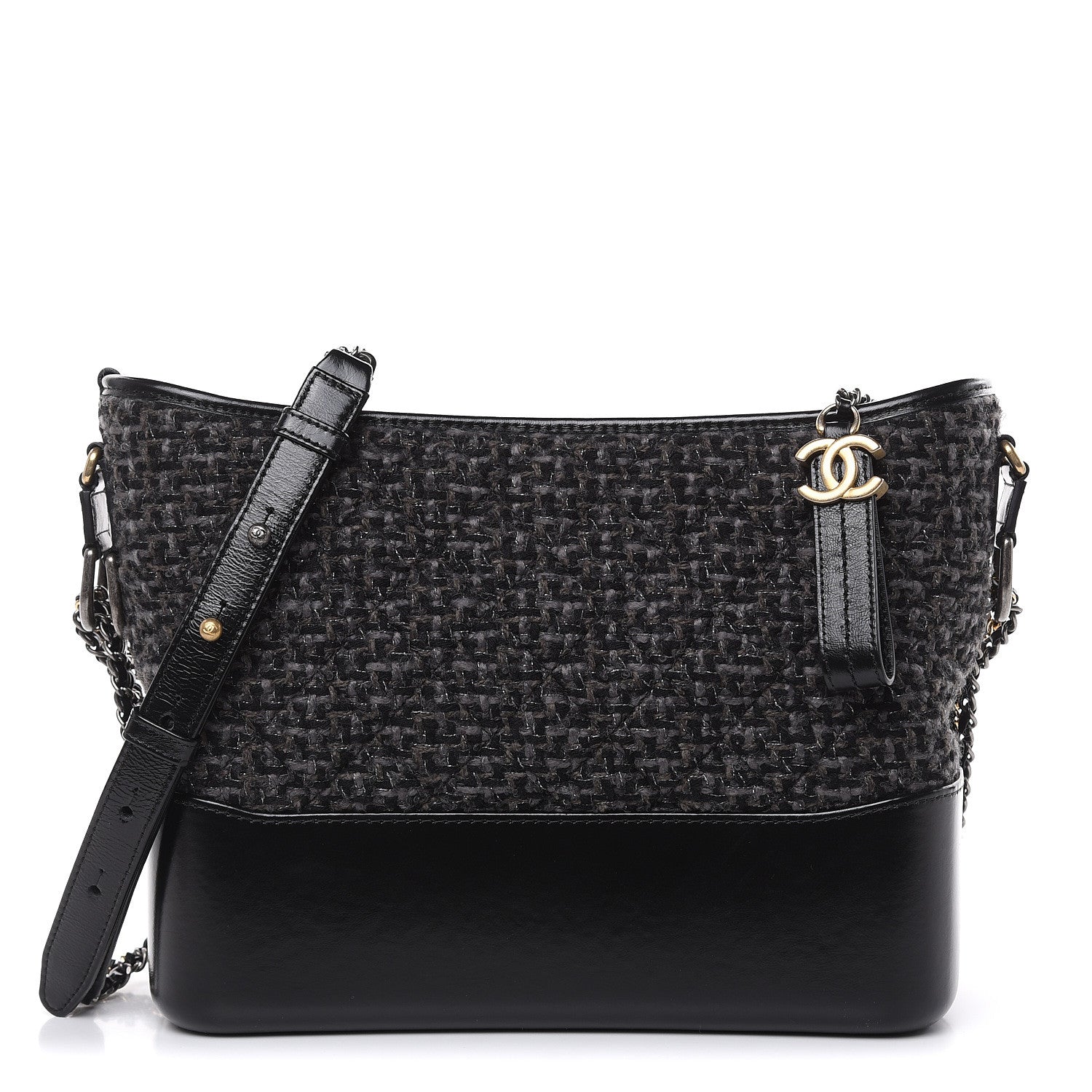 Chanel Tweed Calfskin Quilted Medium Gabrielle Hobo Black 1 of 11