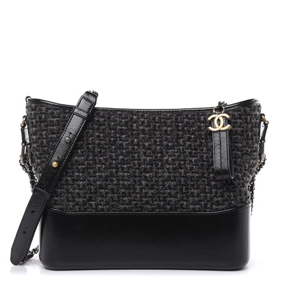 Chanel Tweed Calfskin Quilted Medium Gabrielle Hobo Black 1 of 11