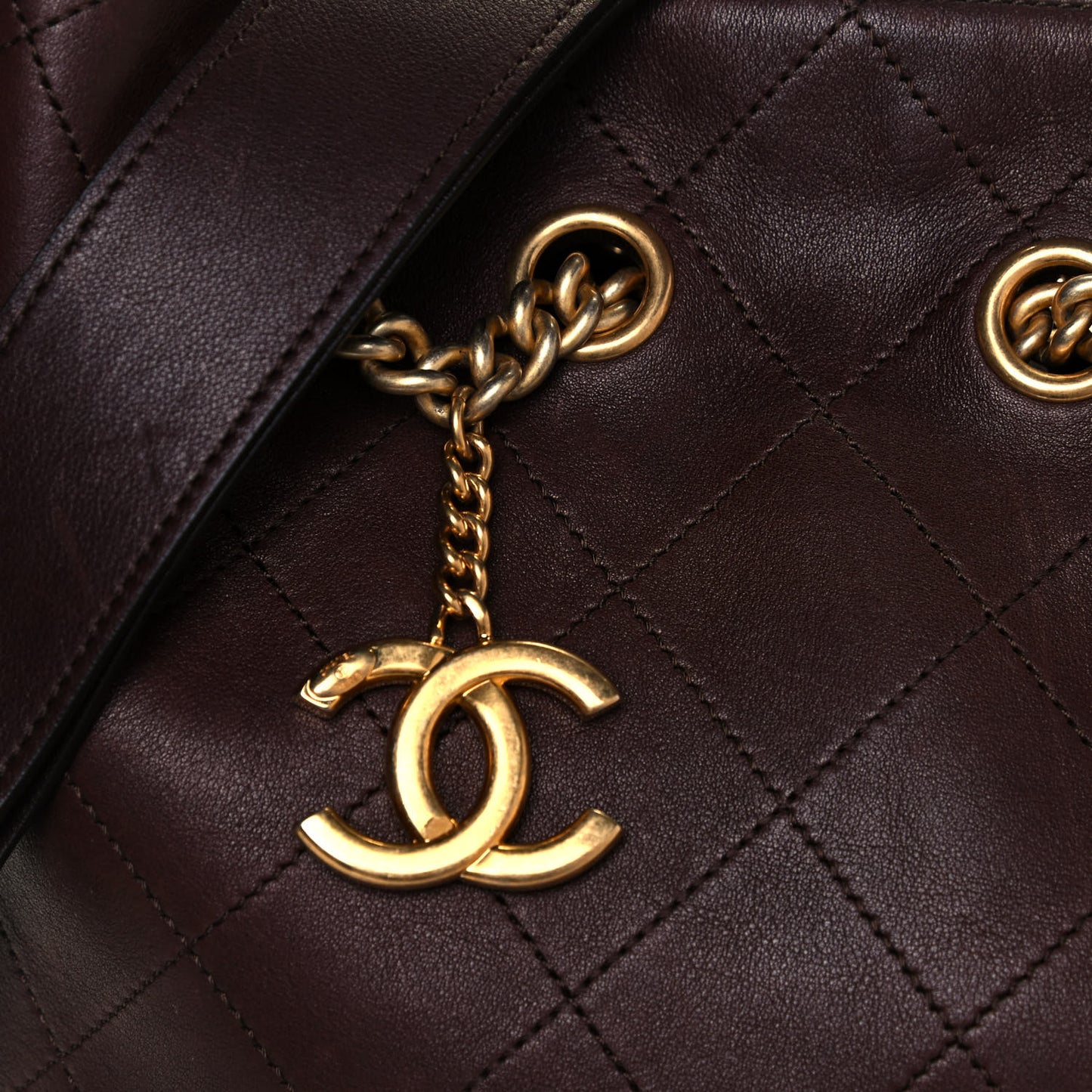Calfskin Quilted Small On My Shoulder Drawstring Bag Brown