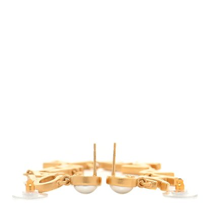 Chanel Crystal Pearl Logo Drop Earrings Gold 3 of 5