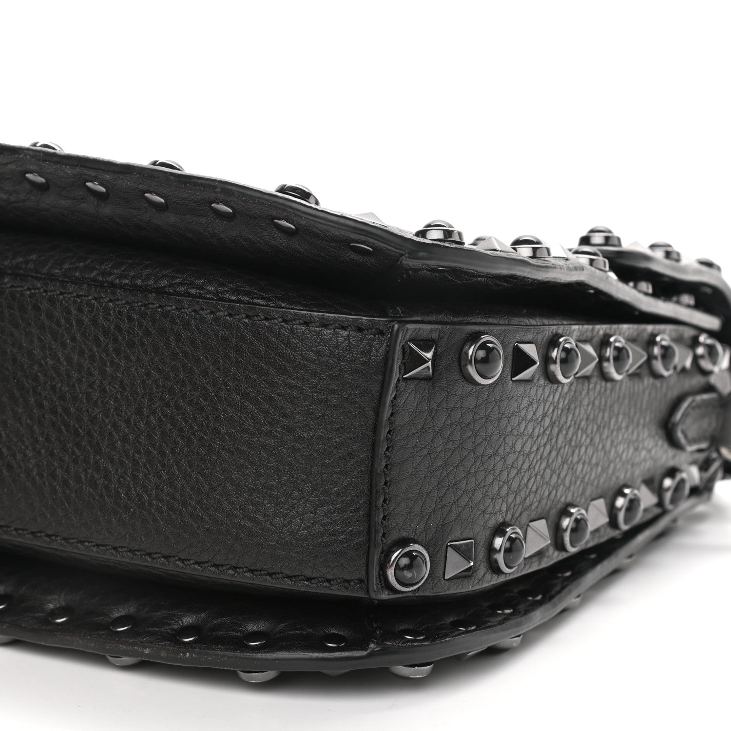 Valentino Garavani Pebbled Calfskin Onyx Medium Rockstud Rolling Flap Saddle Bag Black 9 of 9