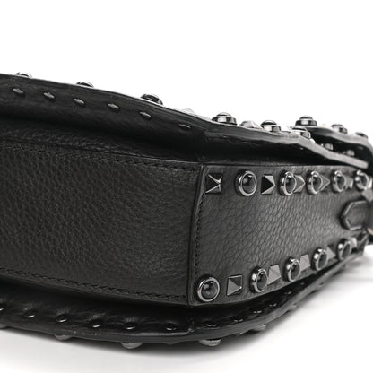 Valentino Garavani Pebbled Calfskin Onyx Medium Rockstud Rolling Flap Saddle Bag Black 9 of 9