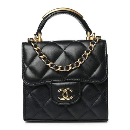 Chanel Lambskin Quilted Metal Top Handle Flap Clutch With Chain Black Black 1 of 11