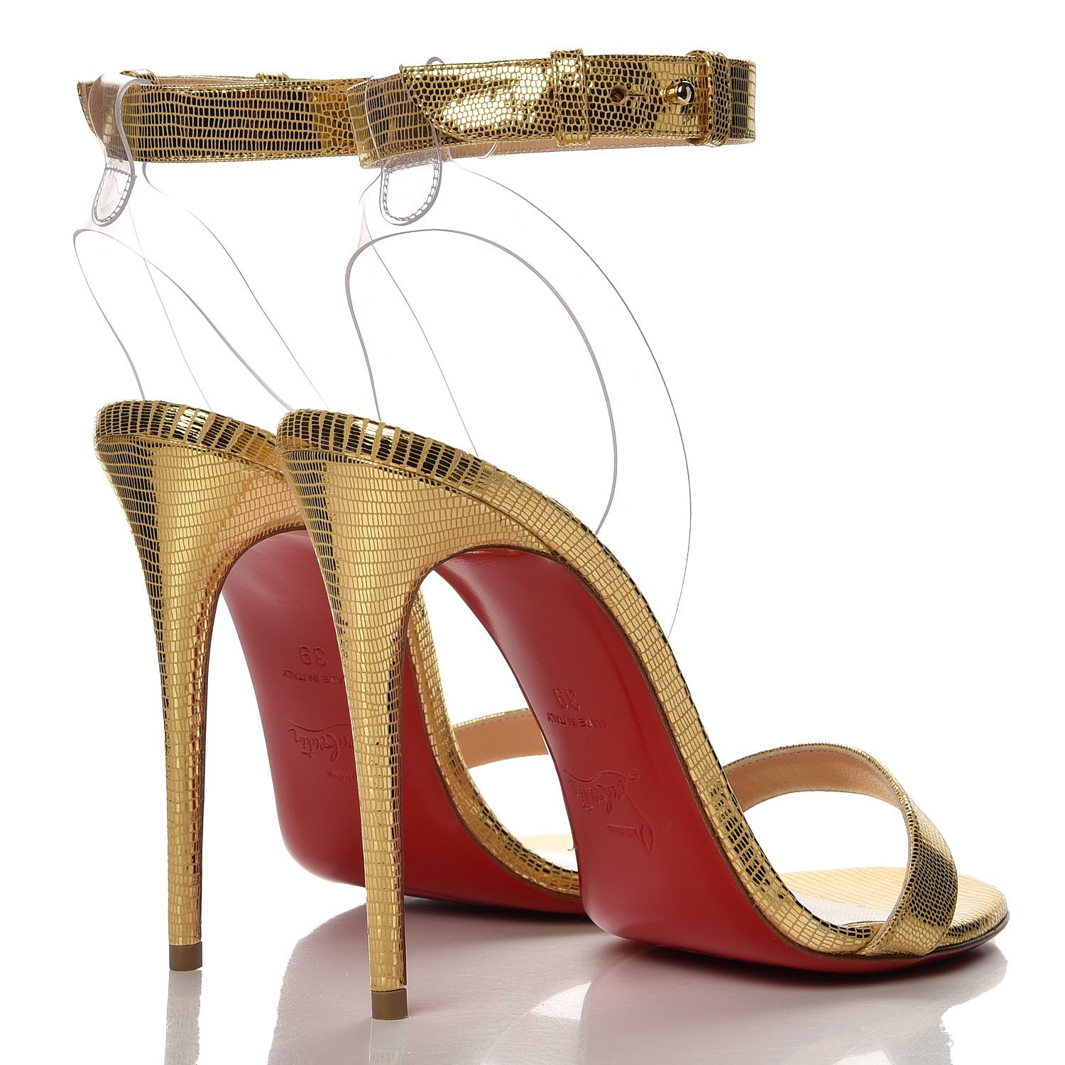 Christian Louboutin Nappa PVC Jonatina 100 Sandals 39 Gold 4 of 7