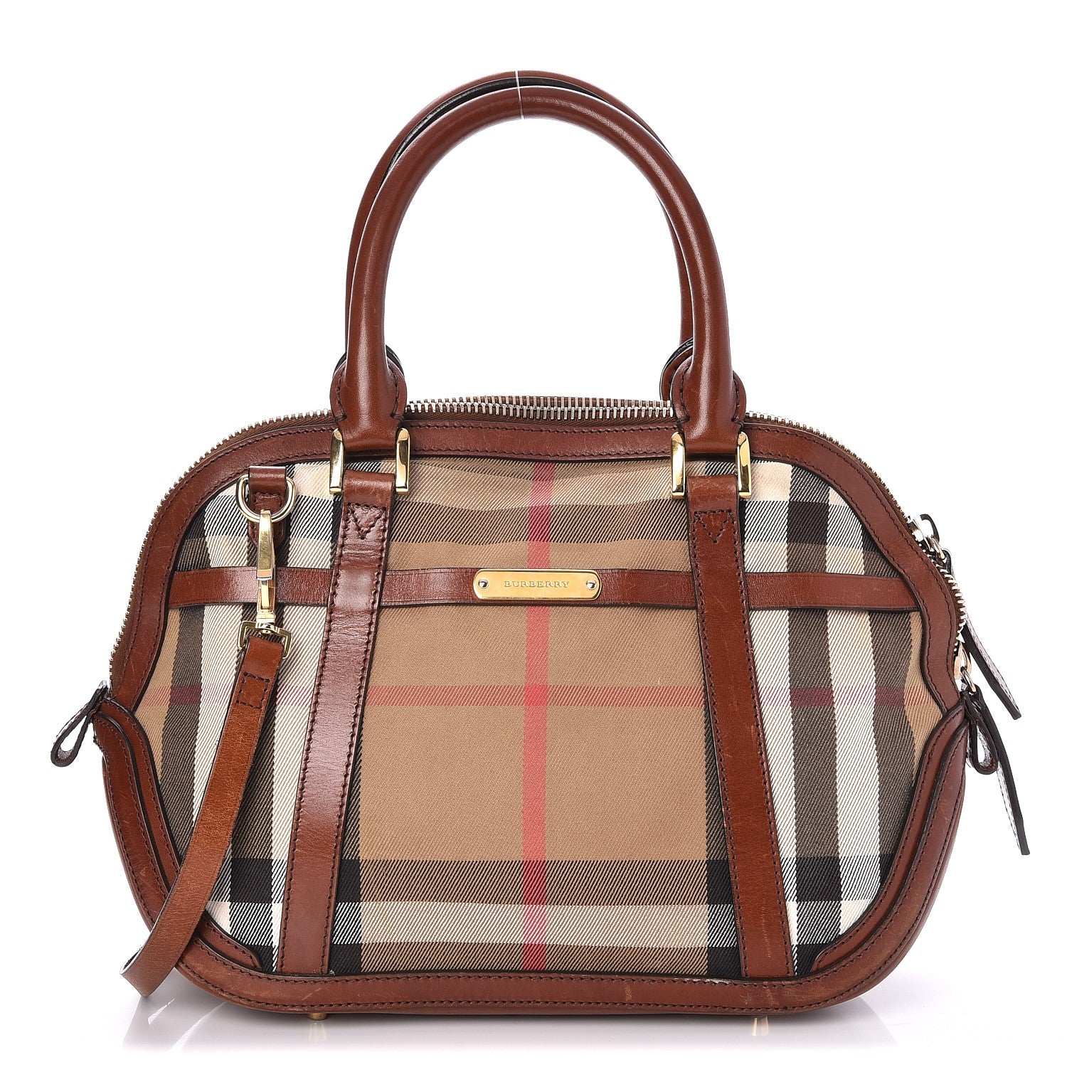 Burberry Bridle Calfskin House Check Small Orchard Bowling Bag Deep Claret 1 of 10