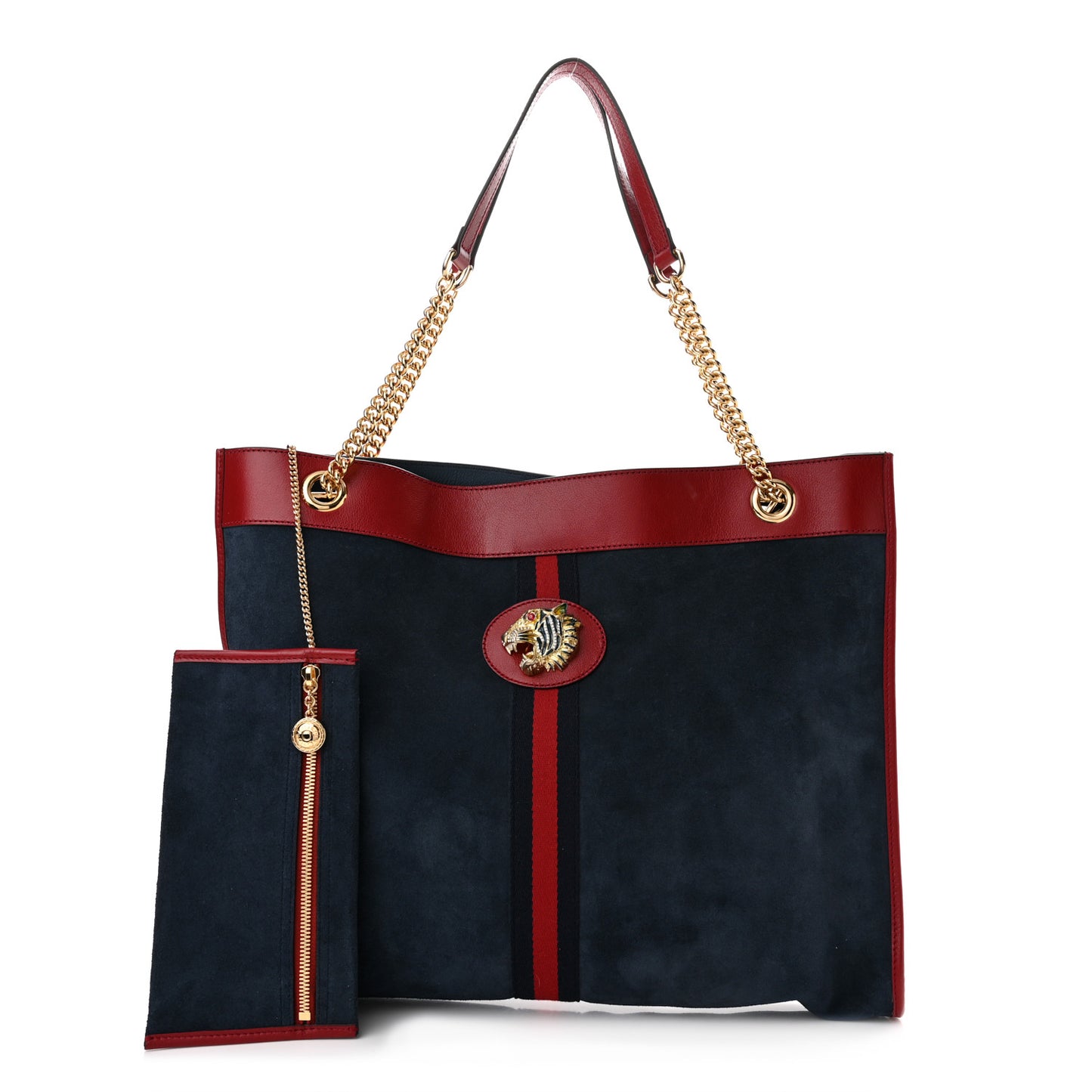 Suede Calfskin Large Rajah Chain Tote New Blue Romantic Cherry