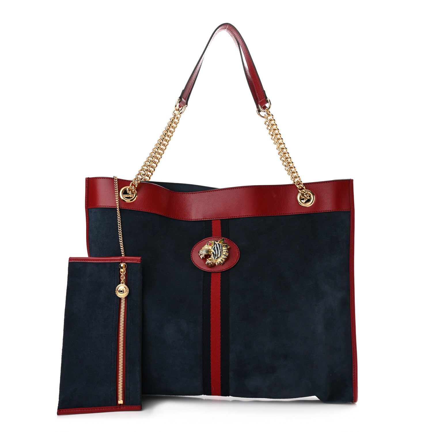 Gucci Suede Calfskin Large Rajah Chain Tote New Blue Romantic Cherry 1 of 12