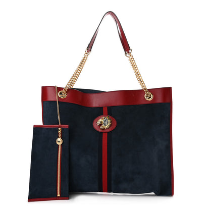 Gucci Suede Calfskin Large Rajah Chain Tote New Blue Romantic Cherry 1 of 12